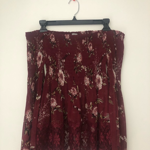 Floral maroon long sleeve shirt - Picture 3 of 7